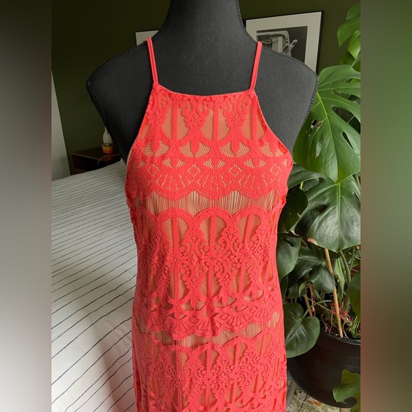 Bright Orange Lace Maxi Dress - Picture 3 of 11